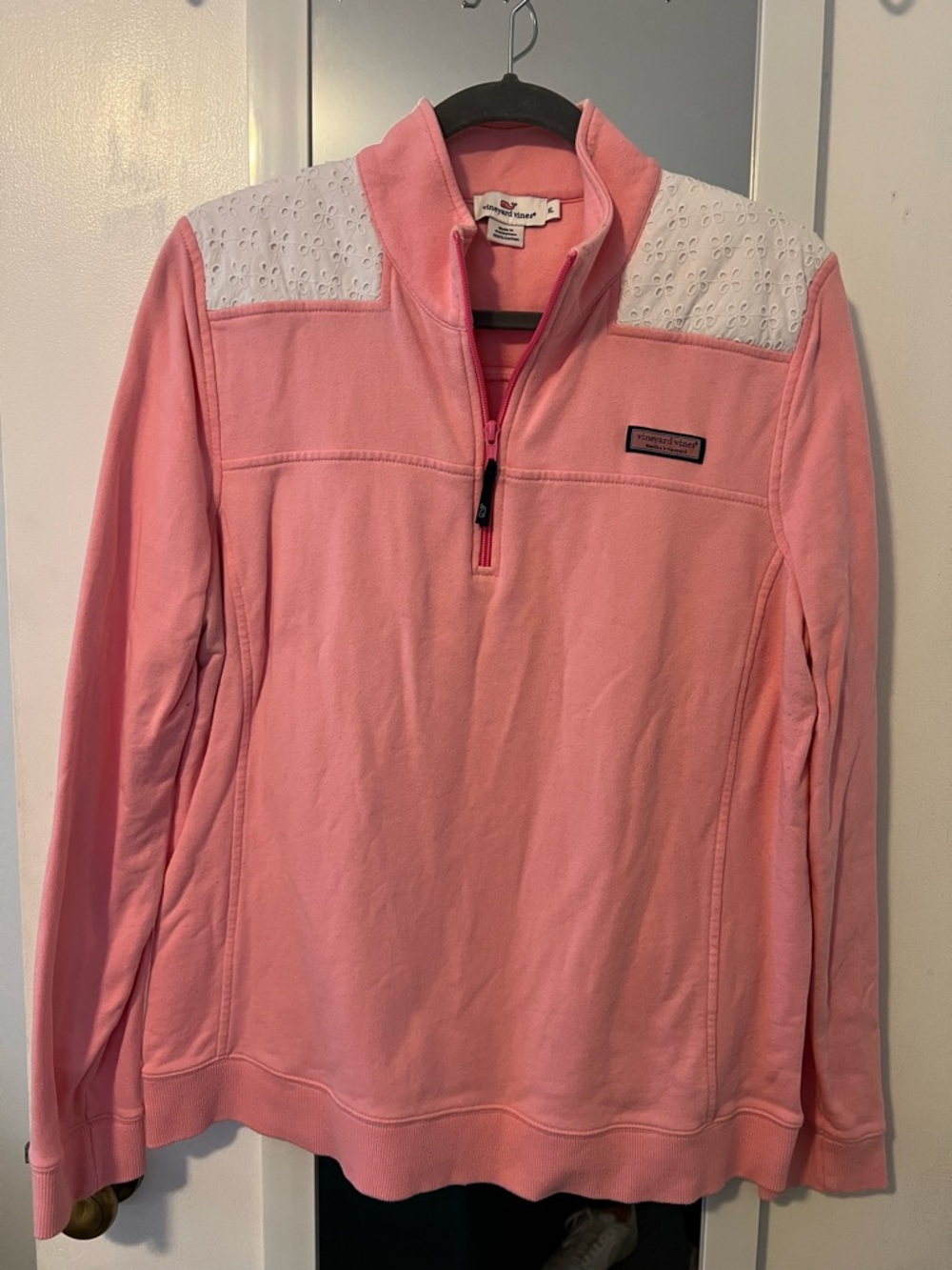 Vineyard Vines Pink Pullover with White Eyelet Yoke